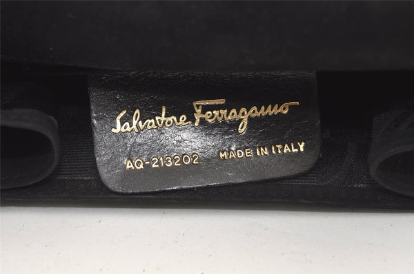 Authentic Salvatore Ferragamo Vara Ribbon Shoulder Bag Suede Leather Black 1023K