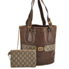 Authentic GUCCI GG Plus Shoulder Tote Bag Leather GG PVC Brown Junk 1024K