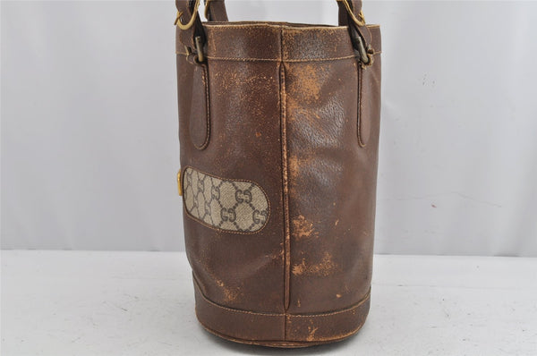 Authentic GUCCI GG Plus Shoulder Tote Bag Leather GG PVC Brown Junk 1024K