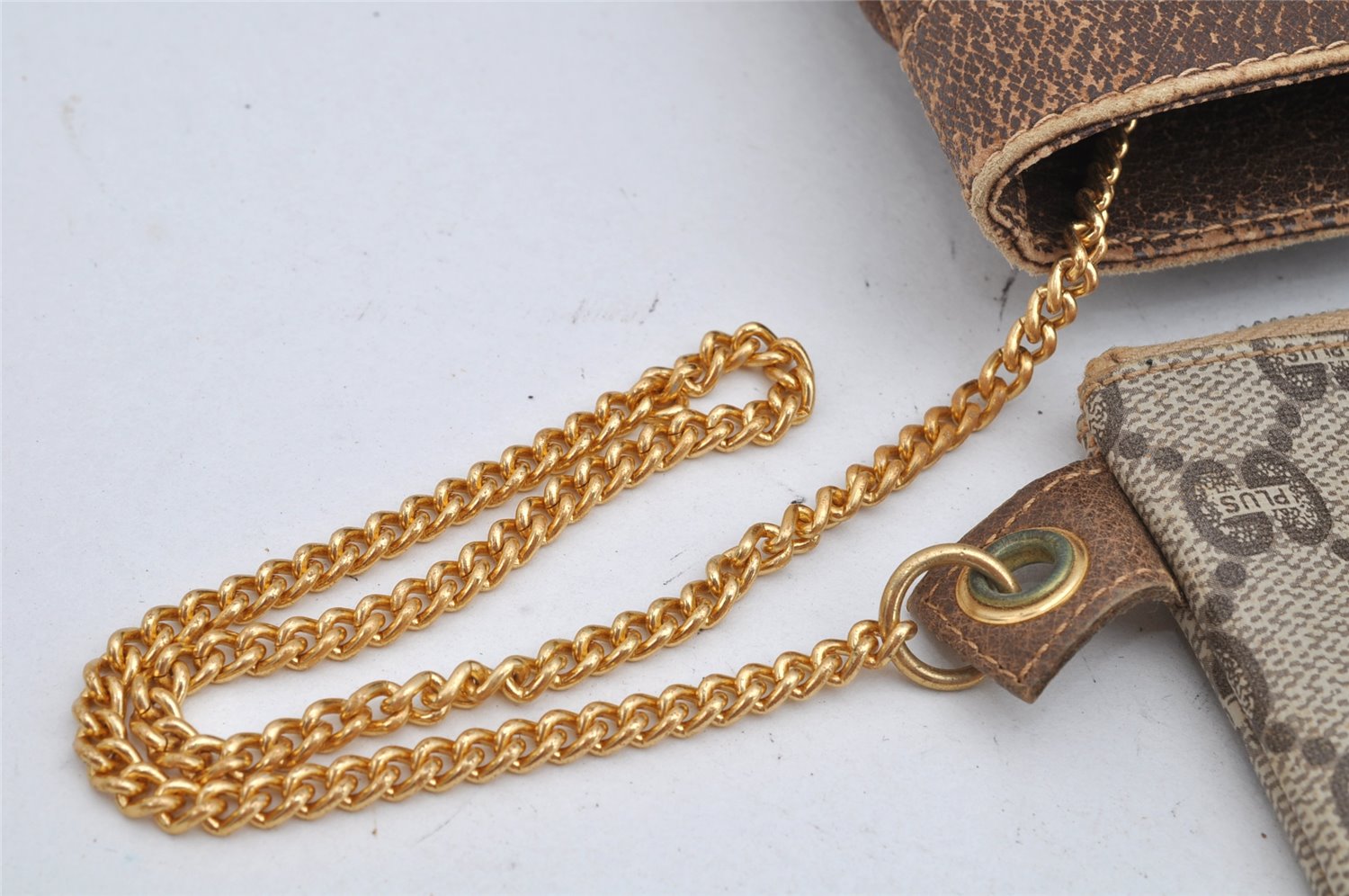 Authentic GUCCI GG Plus Shoulder Tote Bag Leather GG PVC Brown Junk 1024K