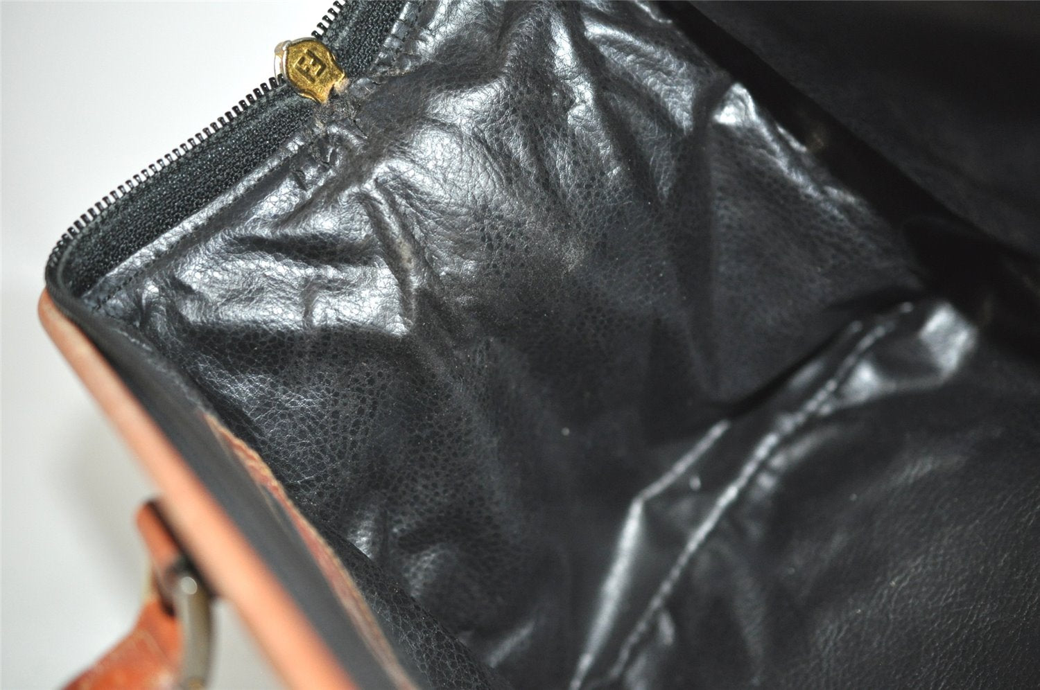 Authentic FENDI Pequin 2Way Hand Bag Purse PVC Leather Brown Black 1025I