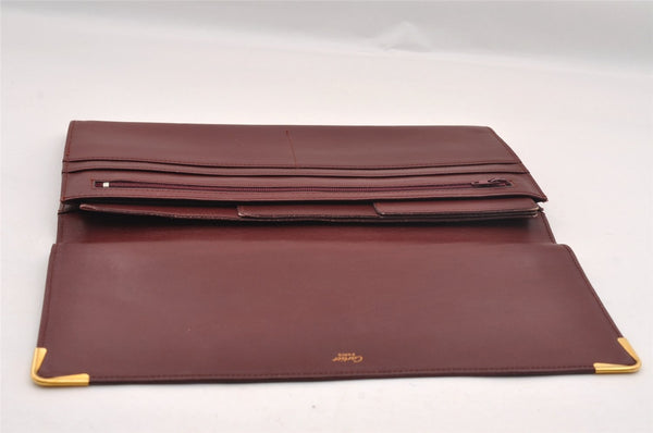 Authentic Cartier Must de Cartier Clutch Hand Bag Leather Bordeaux Red 1026I