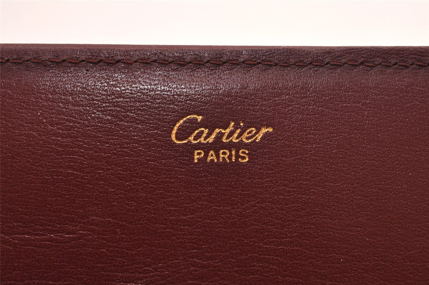 Authentic Cartier Must de Cartier Clutch Hand Bag Leather Bordeaux Red 1026I