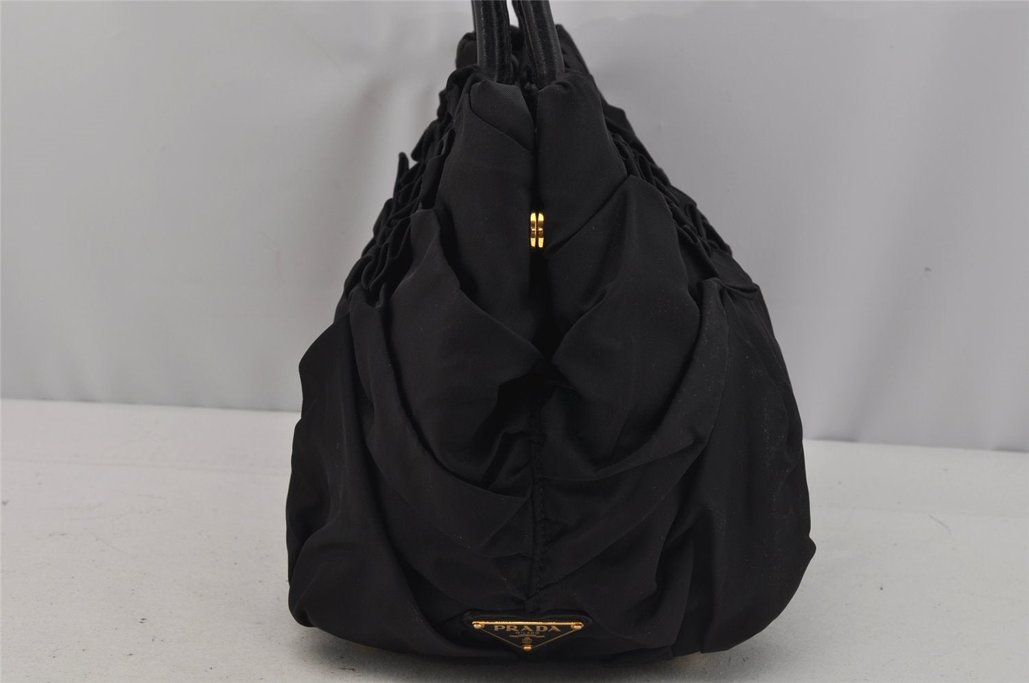 Authentic PRADA Vintage Nylon Tessuto Leather Tote Hand Bag Purse Black 1026J