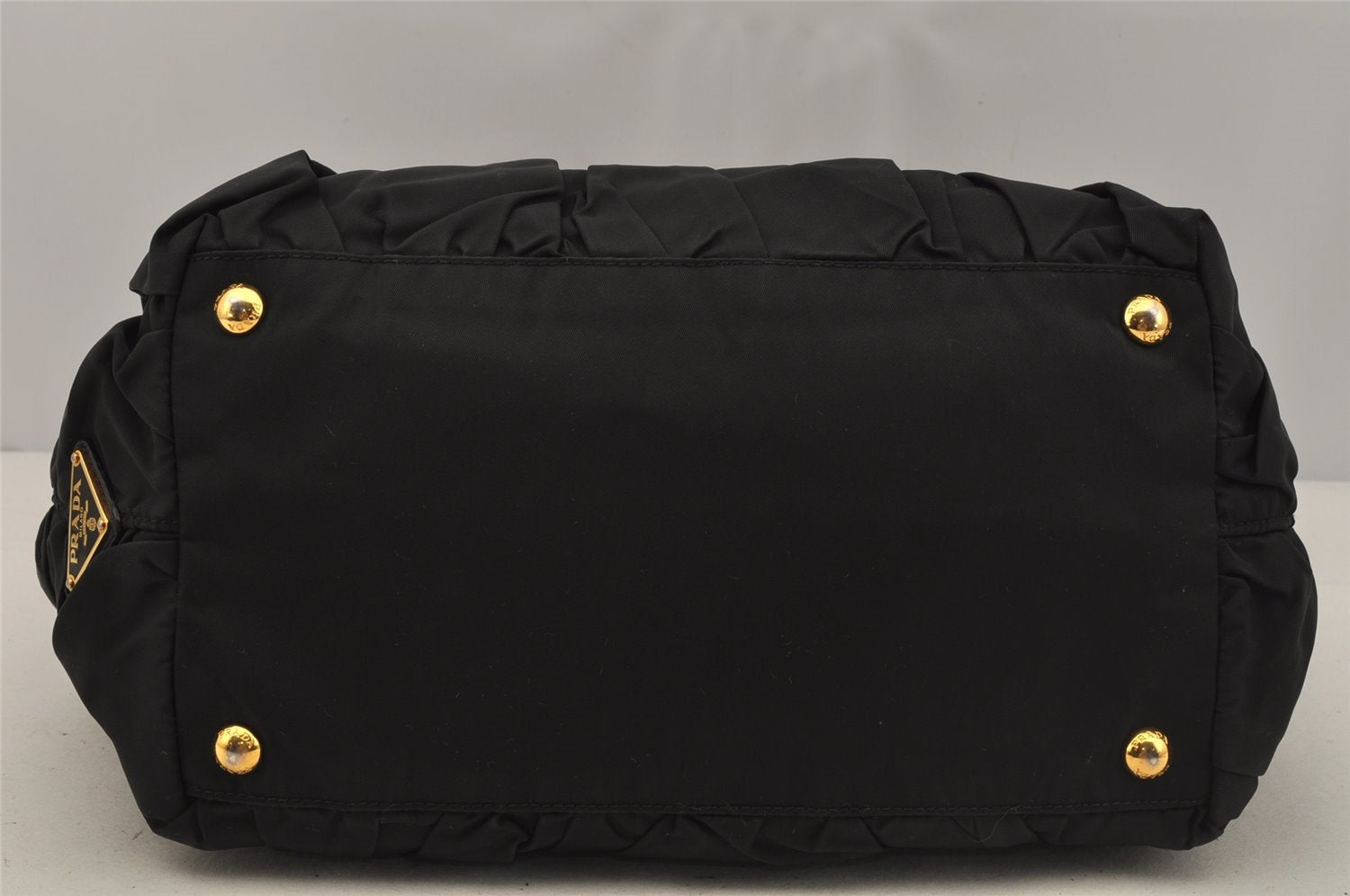 Authentic PRADA Vintage Nylon Tessuto Leather Tote Hand Bag Purse Black 1026J