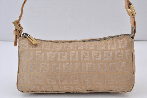 Authentic FENDI Vintage Zucchino Hand Bag Pouch Purse Canvas Leather Beige 1026K