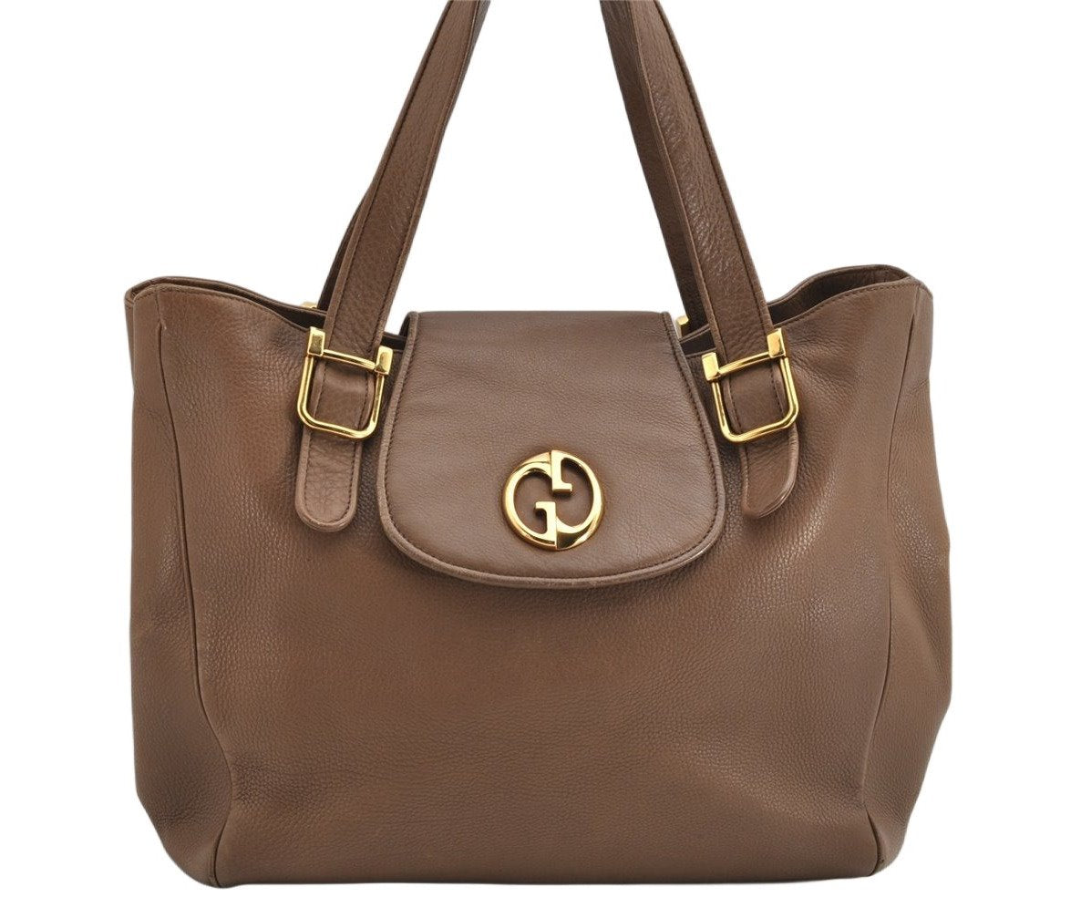 Authentic GUCCI Double G Vintage Shoulder Tote Bag Leather 251826 Brown 1028K