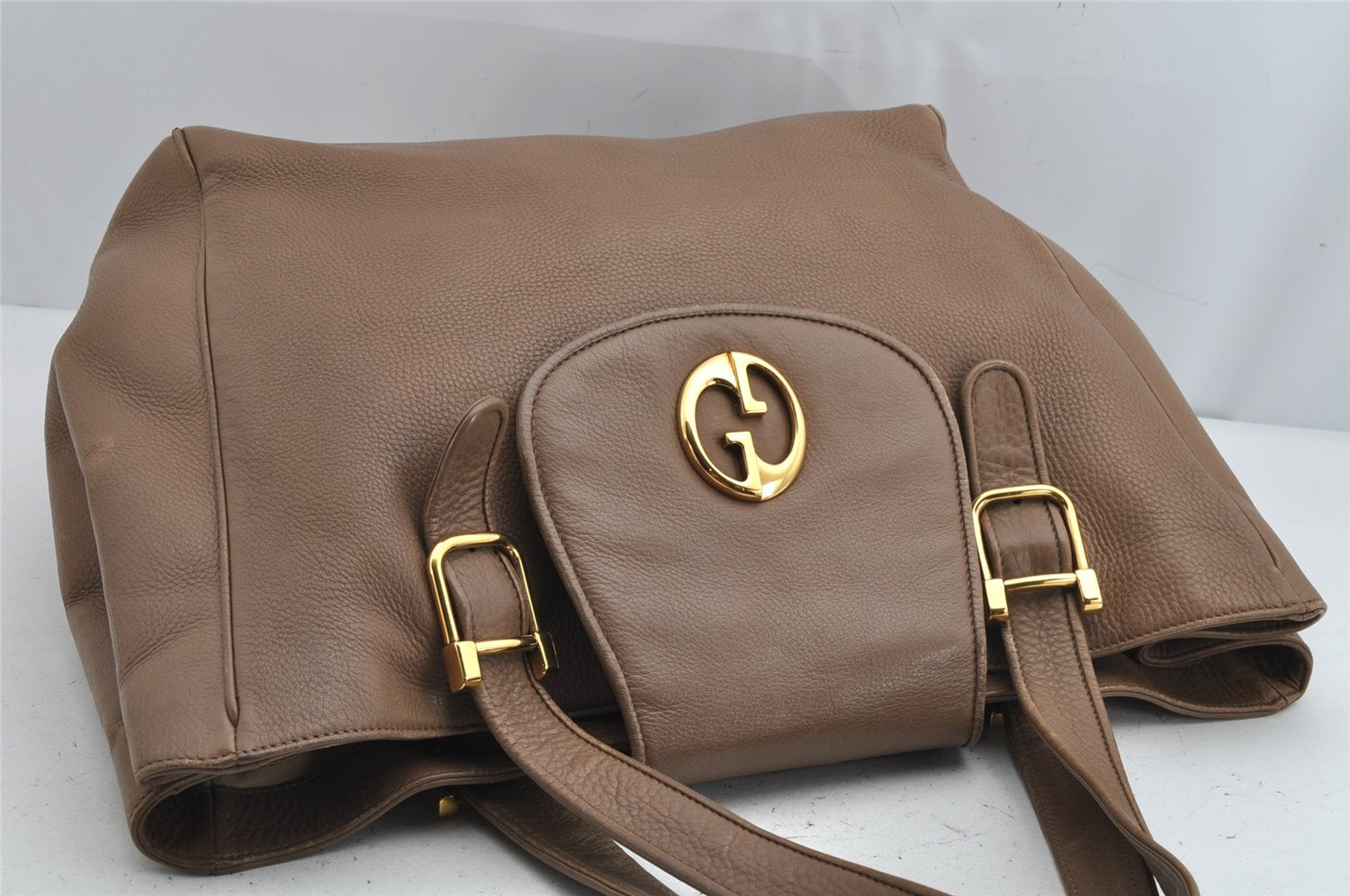 Authentic GUCCI Double G Vintage Shoulder Tote Bag Leather 251826 Brown 1028K