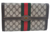 Authentic GUCCI Web Sherry Line Clutch Hand Bag Purse GG PVC Leather Brown 1031K