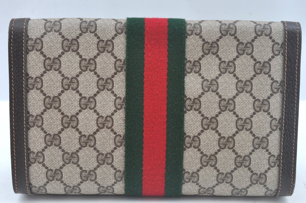 Authentic GUCCI Web Sherry Line Clutch Hand Bag Purse GG PVC Leather Brown 1031K