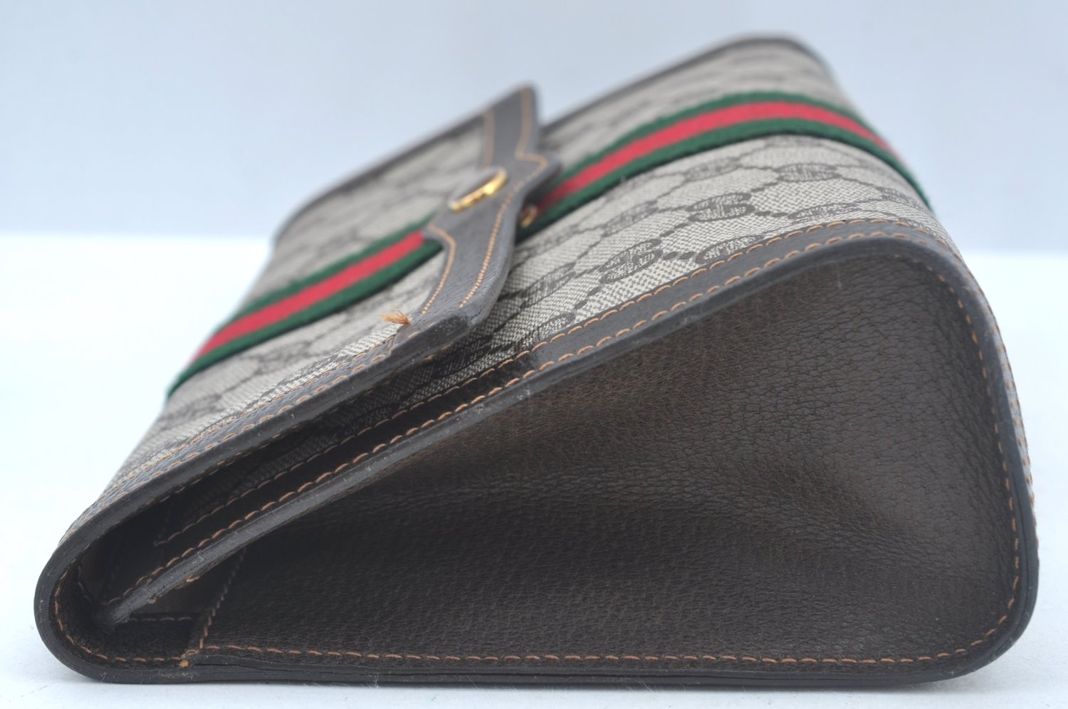 Authentic GUCCI Web Sherry Line Clutch Hand Bag Purse GG PVC Leather Brown 1031K