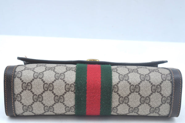Authentic GUCCI Web Sherry Line Clutch Hand Bag Purse GG PVC Leather Brown 1031K