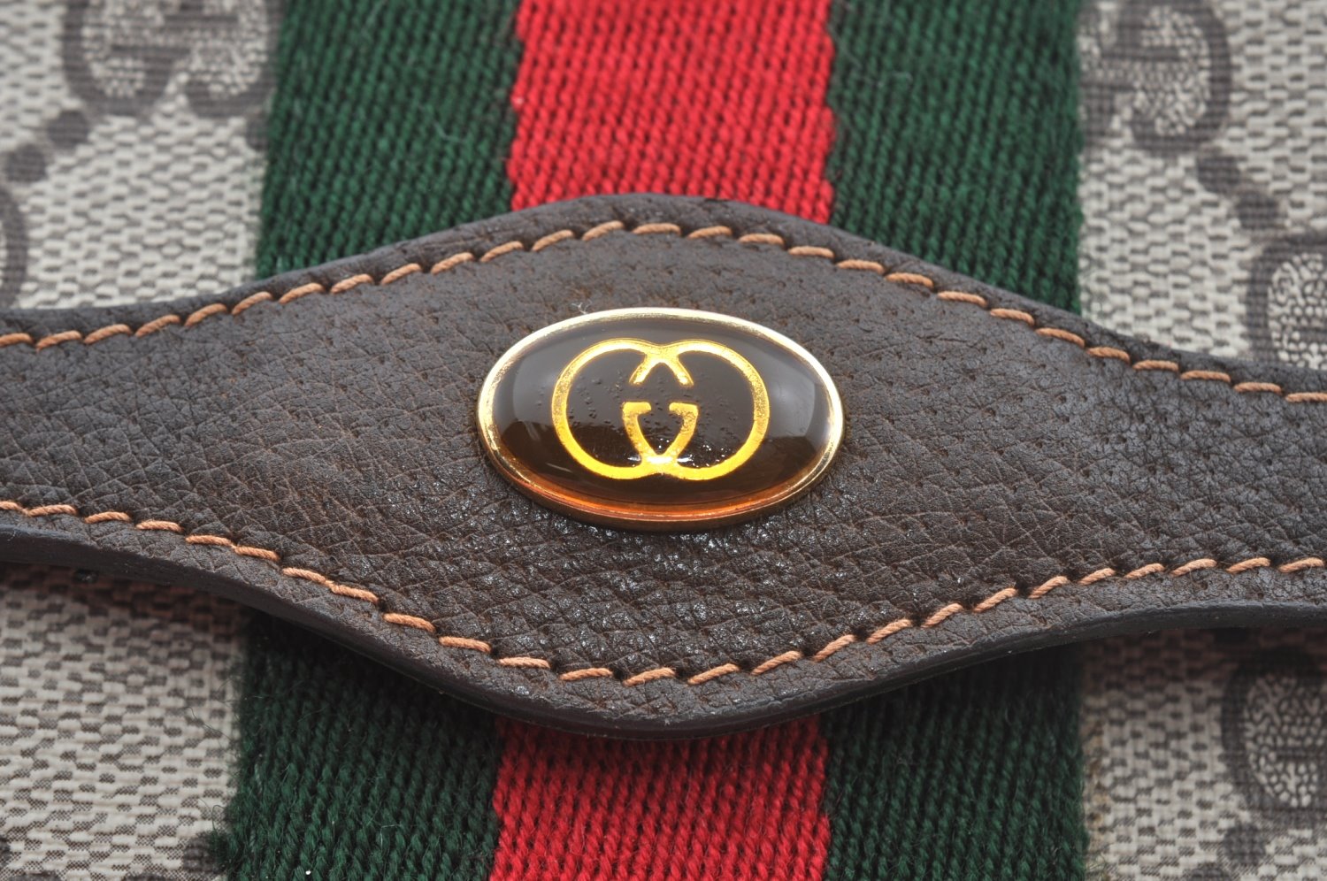 Authentic GUCCI Web Sherry Line Clutch Hand Bag Purse GG PVC Leather Brown 1031K