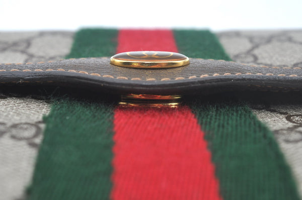 Authentic GUCCI Web Sherry Line Clutch Hand Bag Purse GG PVC Leather Brown 1031K