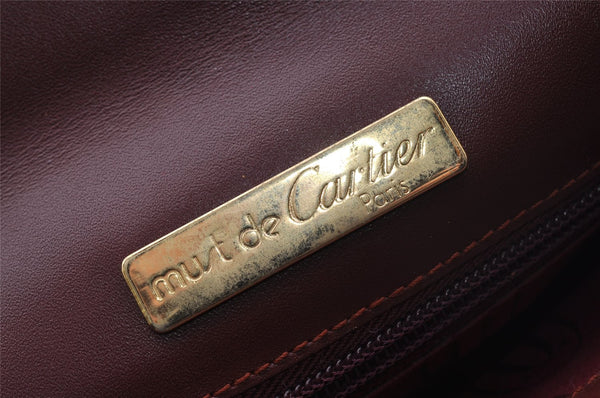 Authentic Cartier Must de Cartier Clutch Hand Bag Leather Bordeaux Red 1034I