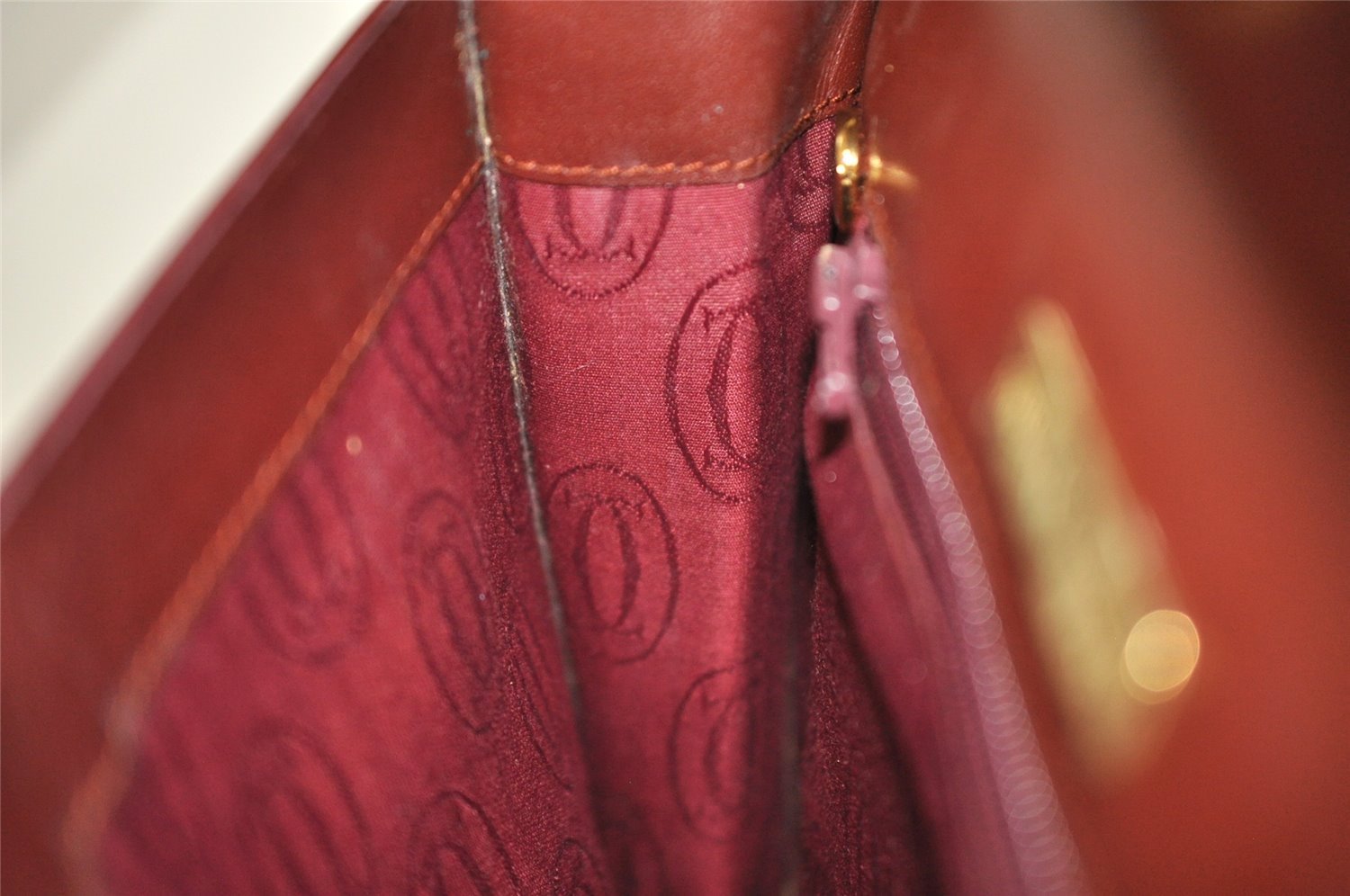 Authentic Cartier Must de Cartier Clutch Hand Bag Leather Bordeaux Red 1034I