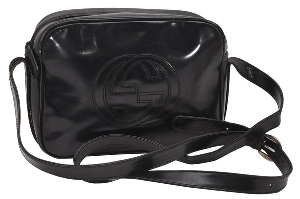 Authentic GUCCI Vintage SOHO Shoulder Cross Body Bag Purse Enamel Black 1034J