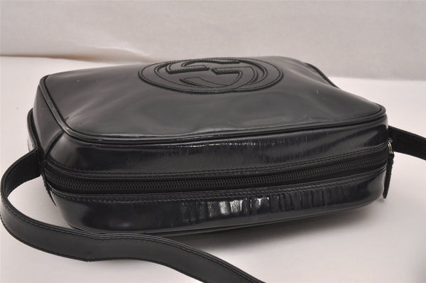Authentic GUCCI Vintage SOHO Shoulder Cross Body Bag Purse Enamel Black 1034J