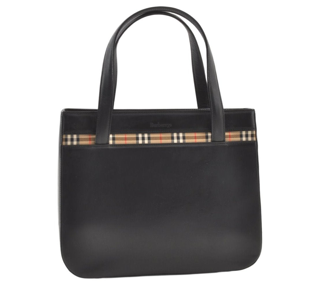 Authentic Burberrys Nova Check Shoulder Hand Bag Purse Leather Black 1035K
