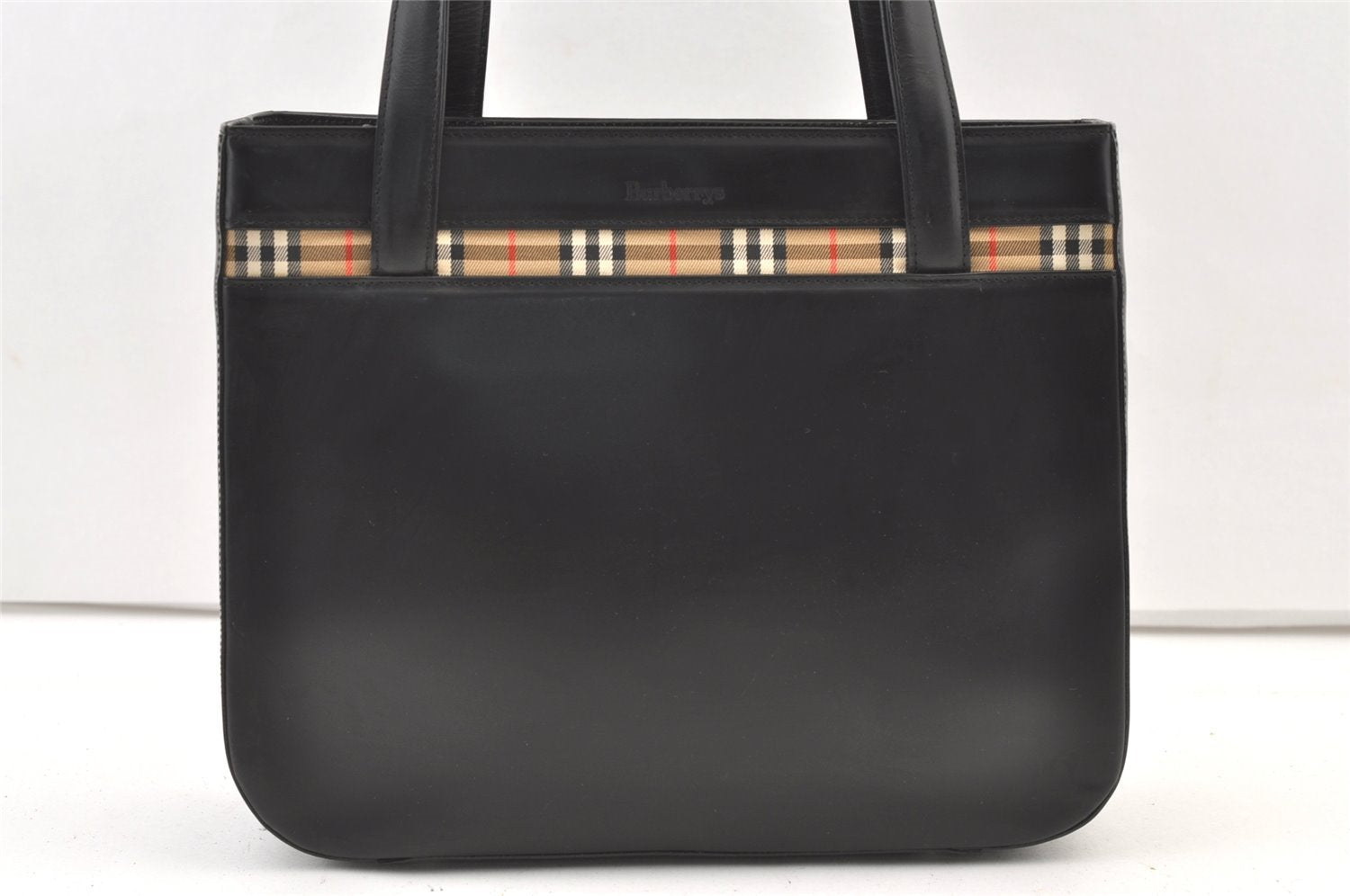 Authentic Burberrys Nova Check Shoulder Hand Bag Purse Leather Black 1035K