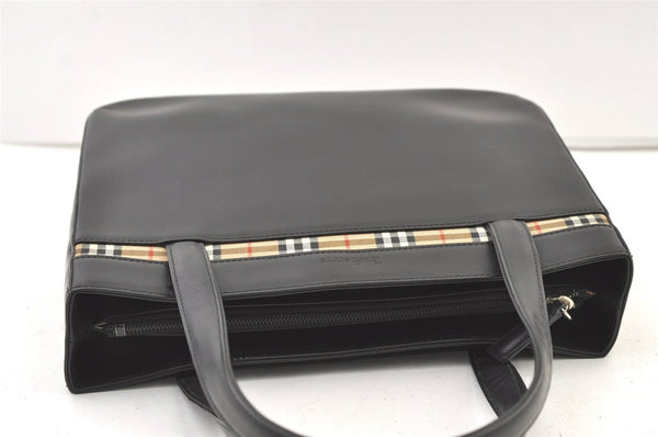Authentic Burberrys Nova Check Shoulder Hand Bag Purse Leather Black 1035K