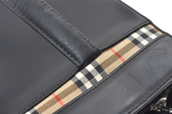 Authentic Burberrys Nova Check Shoulder Hand Bag Purse Leather Black 1035K