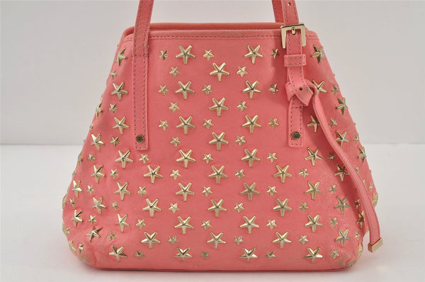 Authentic JIMMY CHOO Vintage Star Studs Leather Shoulder Tote Bag Pink 1036J