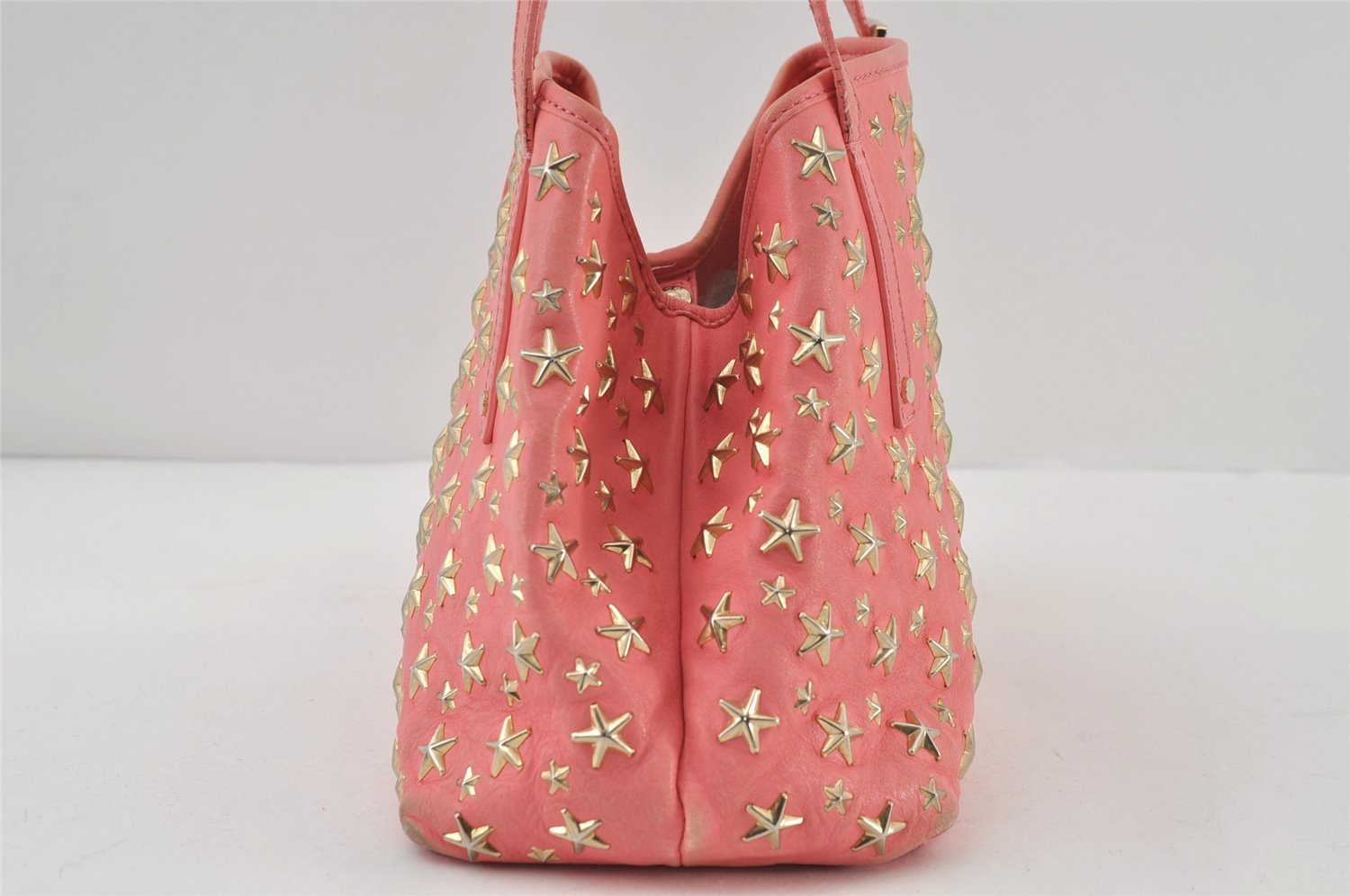 Authentic JIMMY CHOO Vintage Star Studs Leather Shoulder Tote Bag Pink 1036J