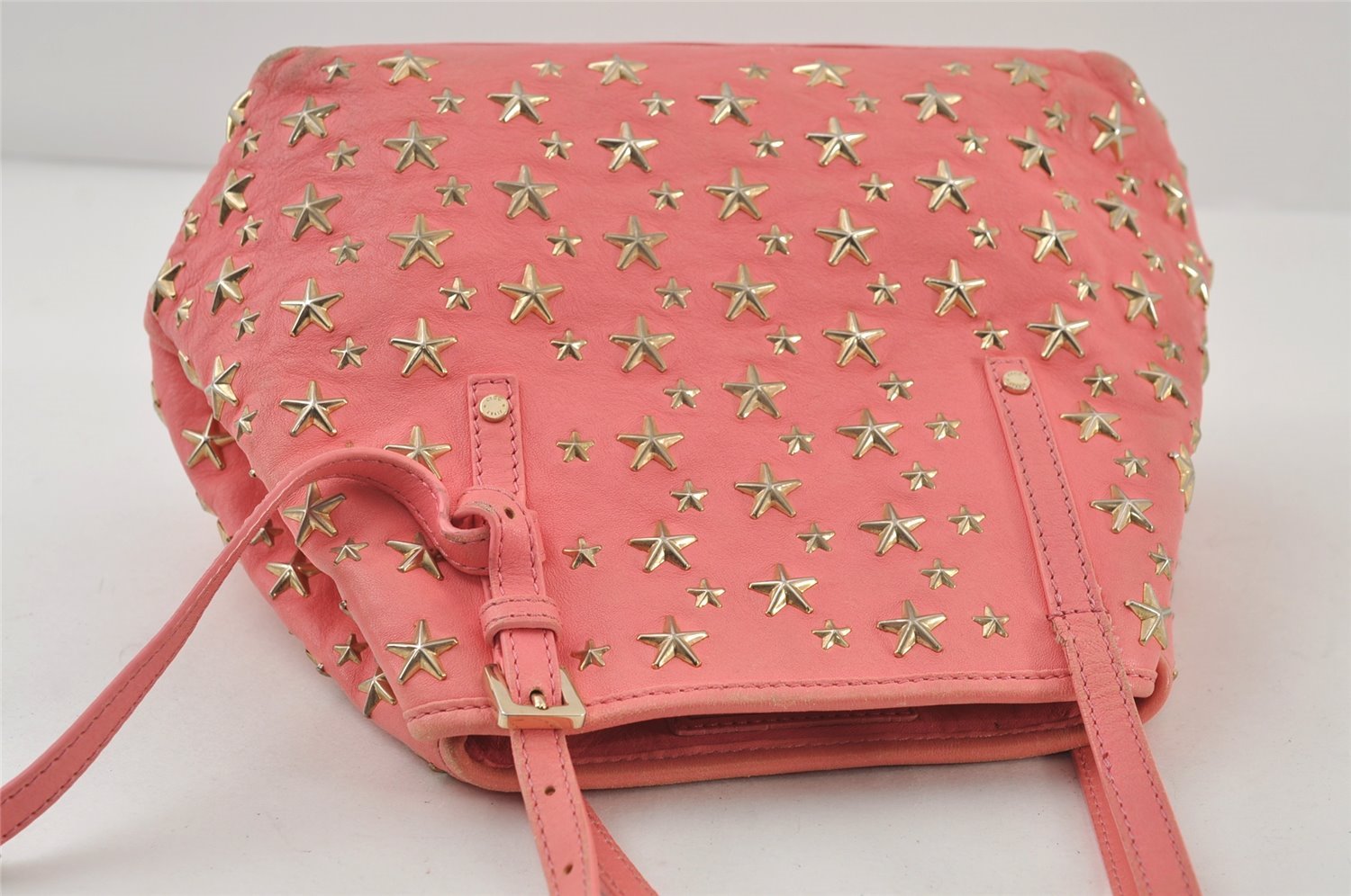 Authentic JIMMY CHOO Vintage Star Studs Leather Shoulder Tote Bag Pink 1036J