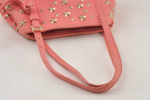 Authentic JIMMY CHOO Vintage Star Studs Leather Shoulder Tote Bag Pink 1036J