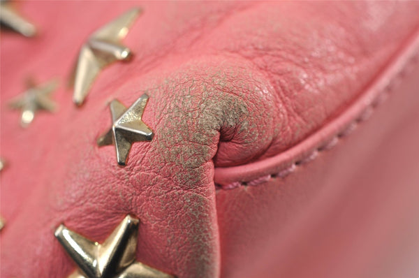 Authentic JIMMY CHOO Vintage Star Studs Leather Shoulder Tote Bag Pink 1036J