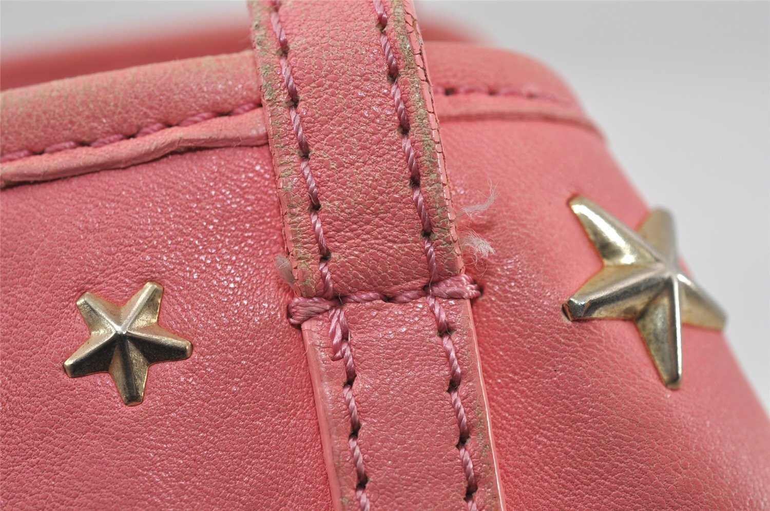 Authentic JIMMY CHOO Vintage Star Studs Leather Shoulder Tote Bag Pink 1036J