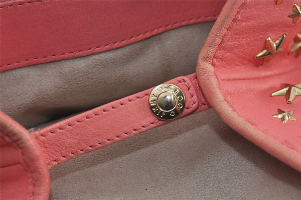 Authentic JIMMY CHOO Vintage Star Studs Leather Shoulder Tote Bag Pink 1036J