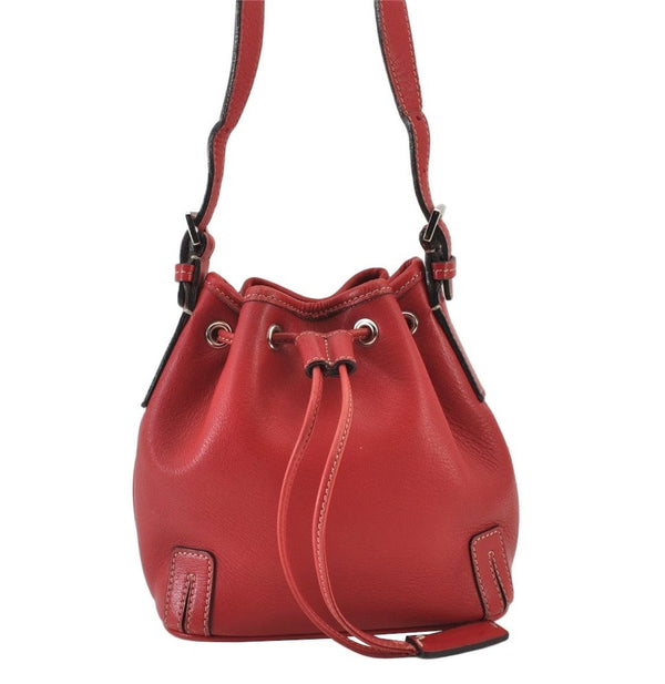 Authentic BURBERRY Leather Shoulder Drawstring Cross Body Bag Purse Red 1036K