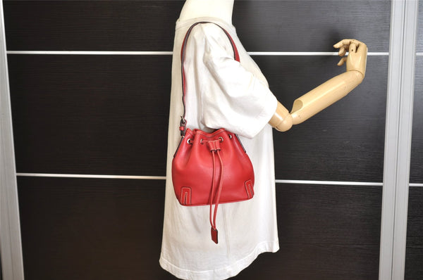 Authentic BURBERRY Leather Shoulder Drawstring Cross Body Bag Purse Red 1036K