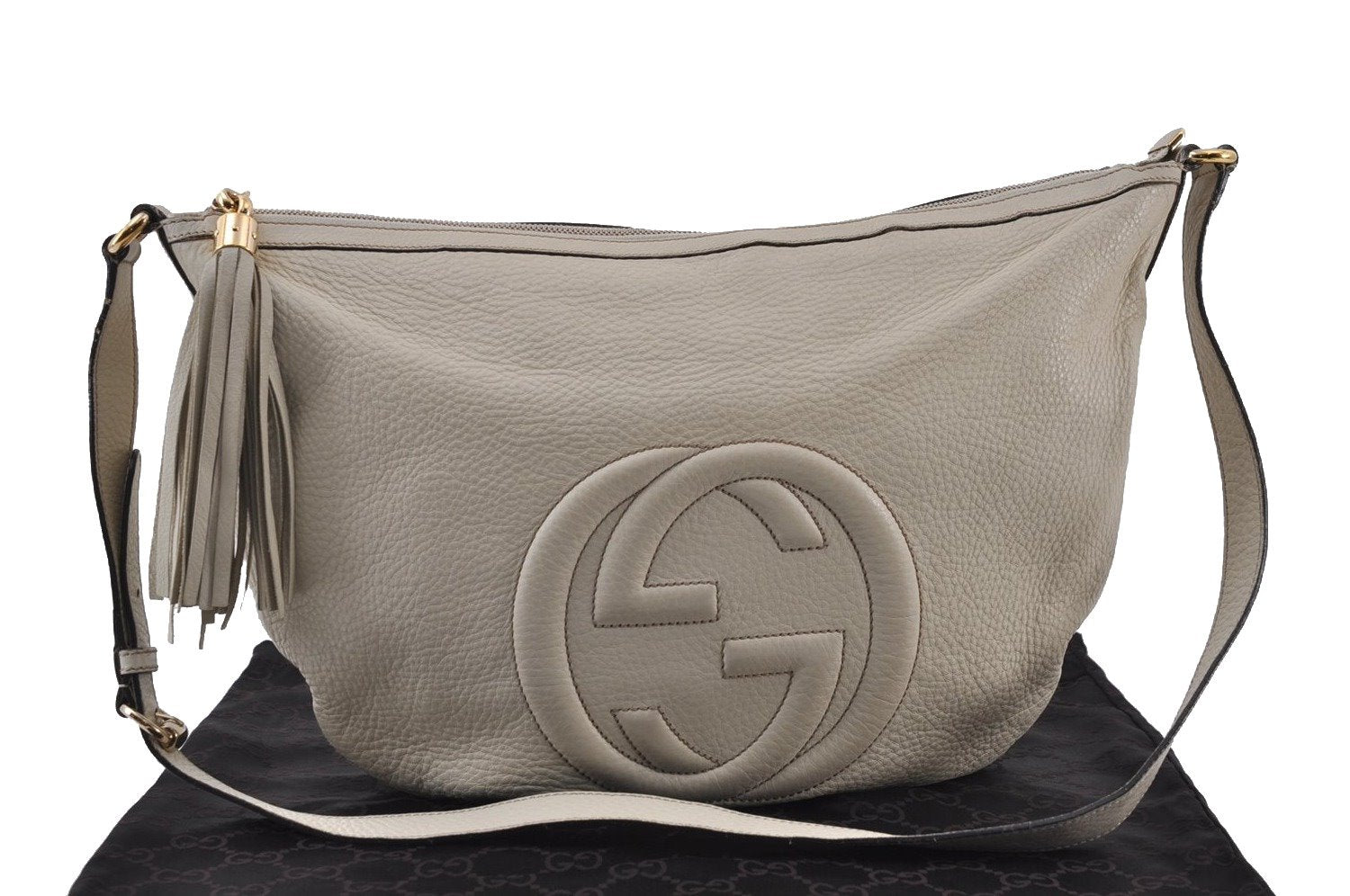 Authentic GUCCI SOHO Tassel Shoulder Cross Bag Leather 295175 White 1037J