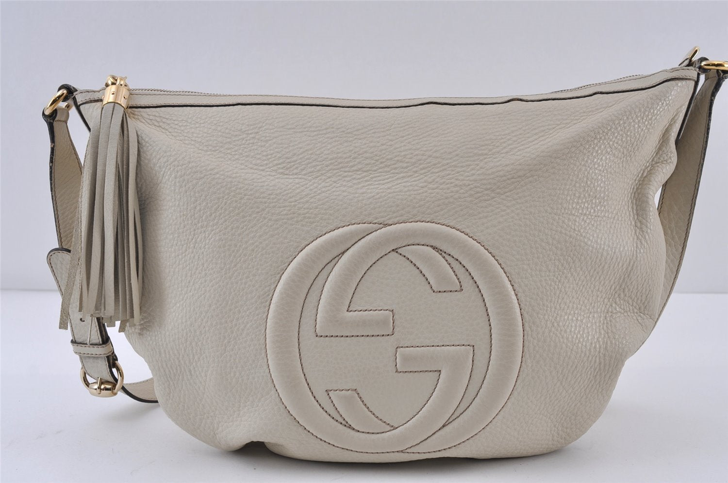 Authentic GUCCI SOHO Tassel Shoulder Cross Bag Leather 295175 White 1037J