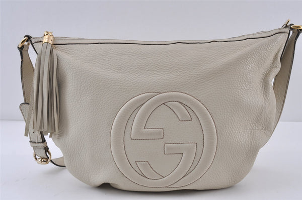 Authentic GUCCI SOHO Tassel Shoulder Cross Bag Leather 295175 White 1037J