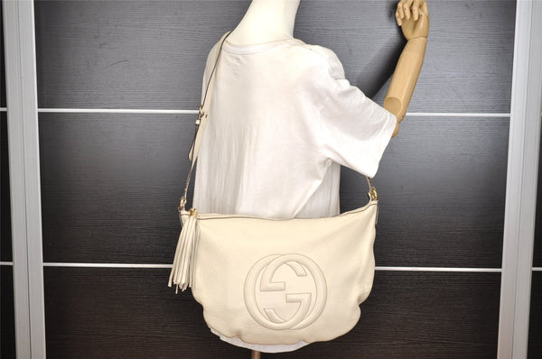 Authentic GUCCI SOHO Tassel Shoulder Cross Bag Leather 295175 White 1037J