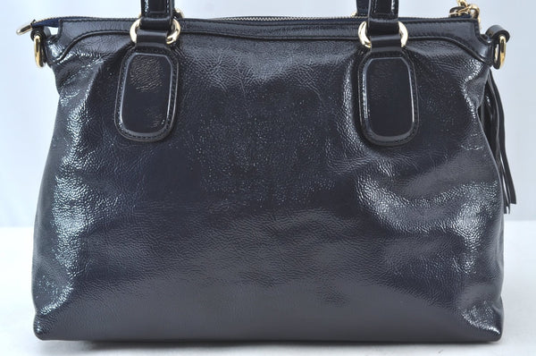 Authentic GUCCI SOHO Tassel 2Way Shoulder Hand Tote Bag Enamel 308362 Navy 1038K