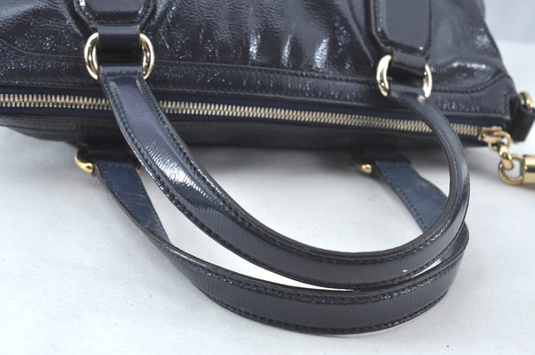 Authentic GUCCI SOHO Tassel 2Way Shoulder Hand Tote Bag Enamel 308362 Navy 1038K