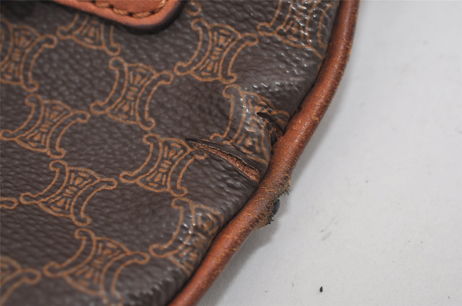Authentic CELINE Macadam Blason Pattern Clutch Hand Bag PVC Leather Brown 1039I