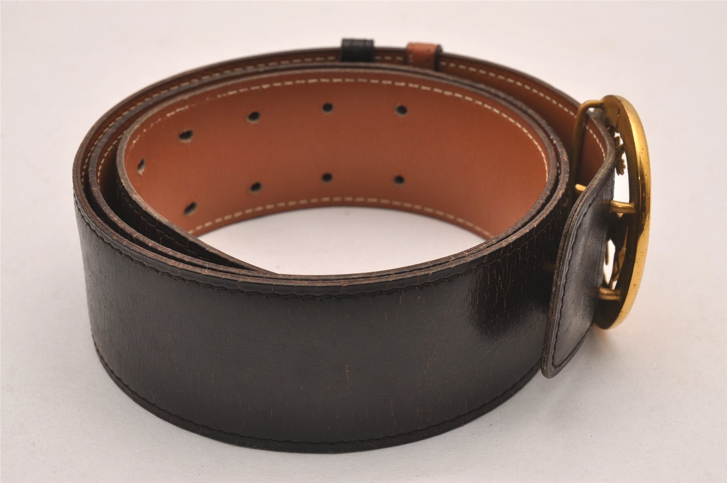 Authentic HERMES Horse Buckle Leather Belt Size 77-85cm 30.3-33.5