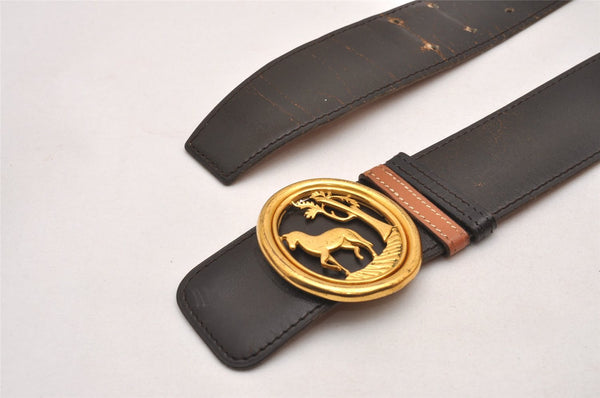 Authentic HERMES Horse Buckle Leather Belt Size 77-85cm 30.3-33.5" Brown 1039J