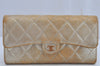 Authentic CHANEL Calf Skin Matelasse CoCo Mark Long Wallet Purse Gold 1040K