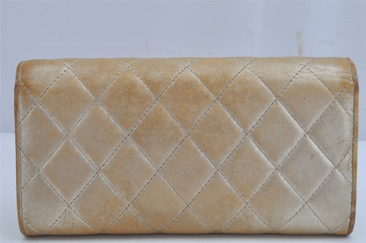 Authentic CHANEL Calf Skin Matelasse CoCo Mark Long Wallet Purse Gold 1040K