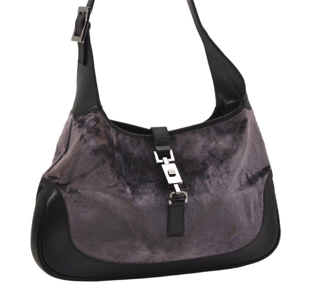 Authentic GUCCI Jackie Shoulder Hand Bag Velour Leather 0013306 Purple 1041K