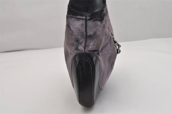 Authentic GUCCI Jackie Shoulder Hand Bag Velour Leather 0013306 Purple 1041K