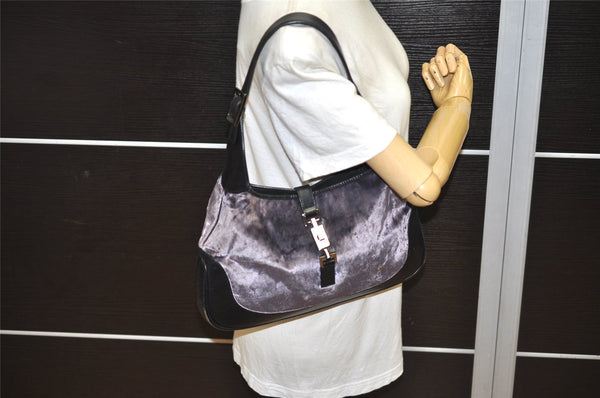 Authentic GUCCI Jackie Shoulder Hand Bag Velour Leather 0013306 Purple 1041K