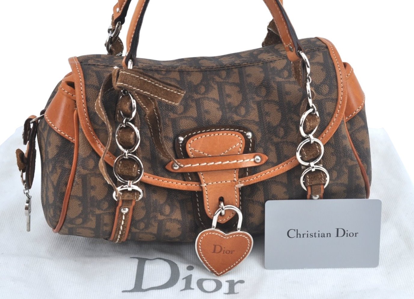 Authentic Christian Dior Trotter Romantic Hand Bag Purse PVC Leather Brown 1042J